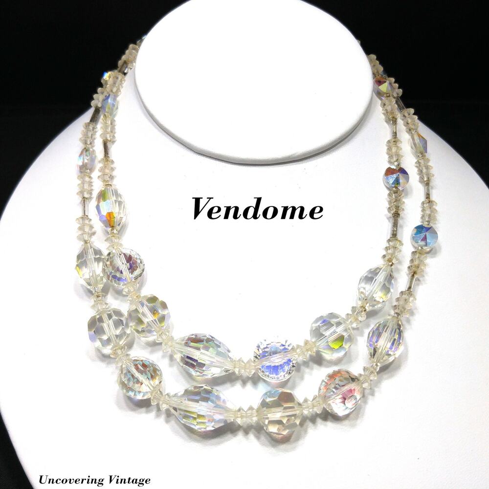 Vendome Clear Aurora Borealis Crystal Necklace, Wedding Bridal, Rhinestone Clasp
